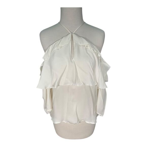 Paige 100% Silk Luciana Top in White Size Small Off Shoulder Sleeve Boho Halter - Picture 5 of 15